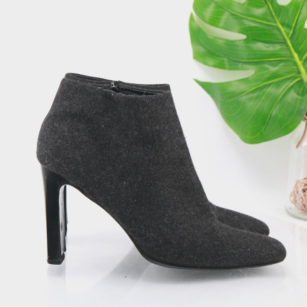 Via Spiga Womens Boot Size 10.5 Gray Wool Block Heel Square Toe Bootie Y2K Italy
